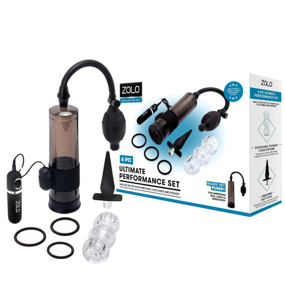 Набор с помпой для пениса Zolo Ultimate Performance Set из 6 предметов, черный фото №0 — секс игрушки: Украина, NO TABOO