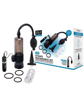 Набір із помпою для пеніса Zolo Ultimate Performance Set із 6 предметів, чорний - No Taboo
