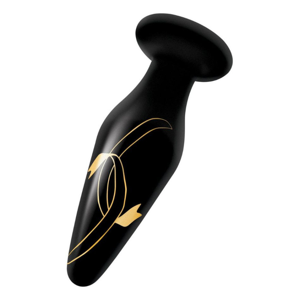 Анальная пробка стеклянная, 11.4 х 3.3 см, Secret Kisses Handblown Glass Plug с узором, черная фото №2 — секс игрушки: Украина, NO TABOO