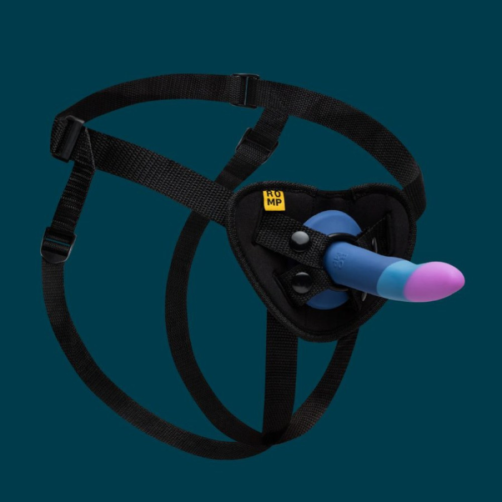 Набор для пеггинга страпон и ремни ROMP Piccolo Pegging Kit для точки G и P, синий, 14 см х 2.9 см фото №2 — секс игрушки: Украина, NO TABOO
