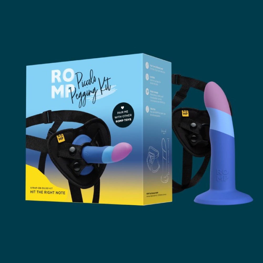 Набор для пеггинга страпон и ремни ROMP Piccolo Pegging Kit для точки G и P, синий, 14 см х 2.9 см фото №6 — секс игрушки: Украина, NO TABOO