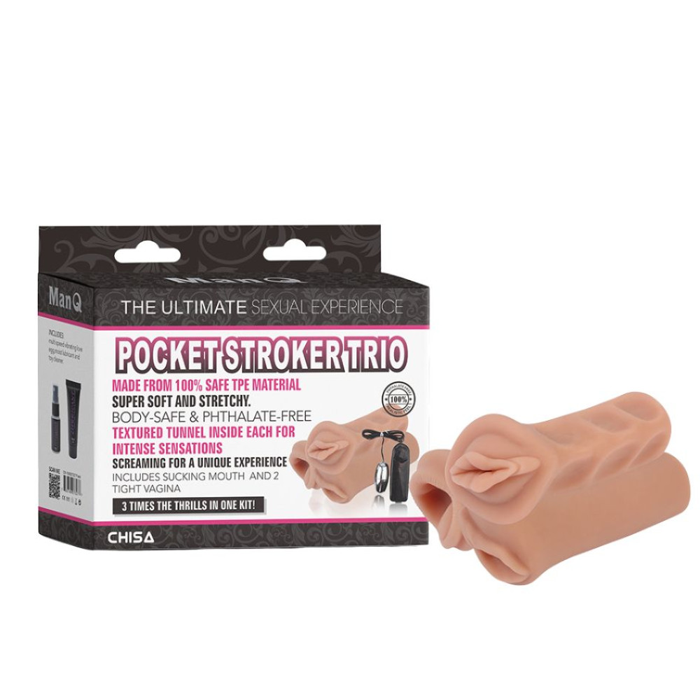 Набор мастурбаторов реалистиков Chisa Pocket Stroker Trio с вибропулей, светлый беж фото №0 — секс игрушки: Украина, NO TABOO