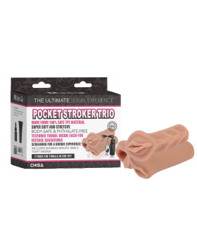 Набір мастурбаторів реалістиків Chisa Pocket Stroker Trio з вібропулею, світлий беж - No Taboo