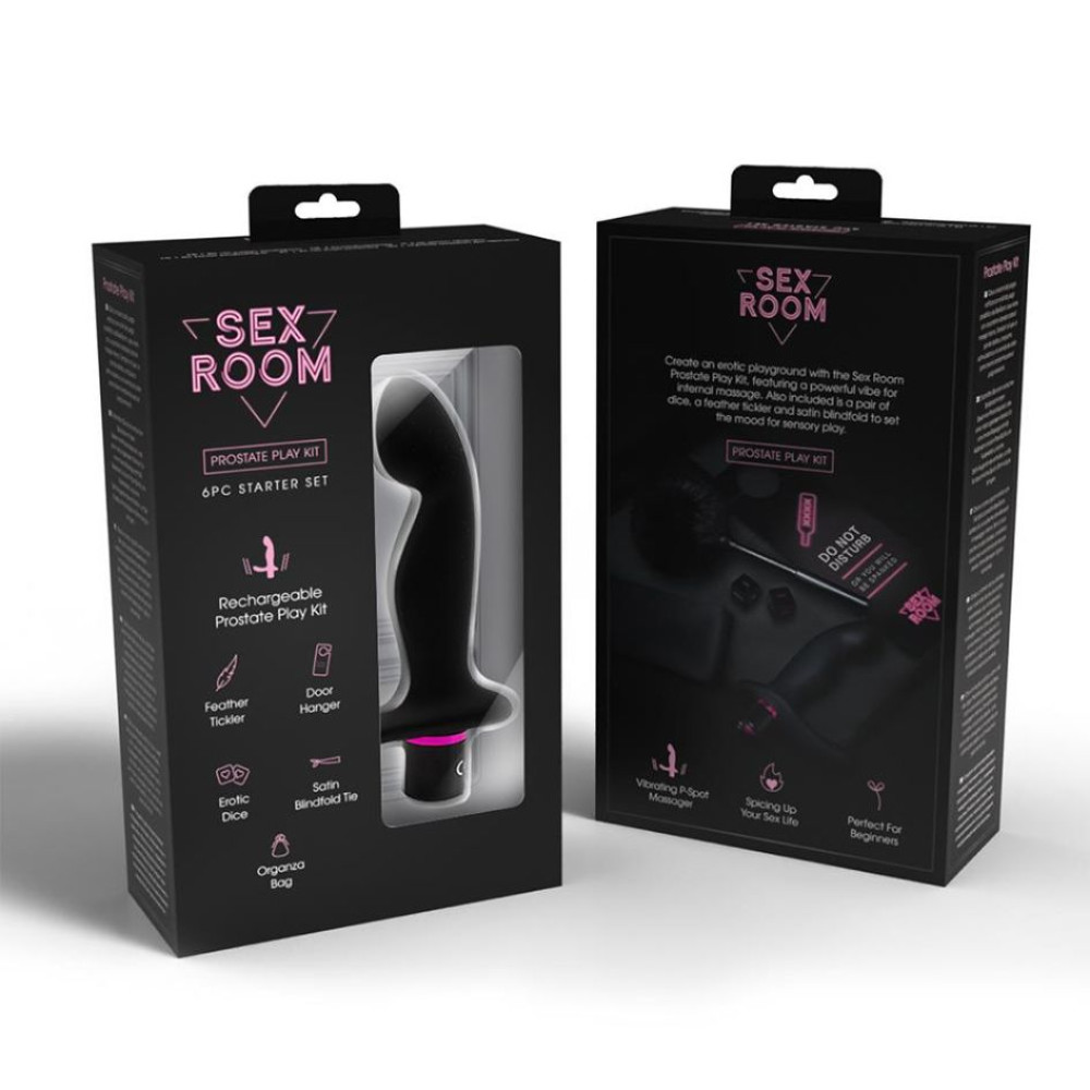 Набор с массажером простаты Sex Room Prostate Play Kit 5 предметов и мешочек для хранения, черного цвета, 15 х 3 см фото №3 — секс игрушки: Украина, NO TABOO