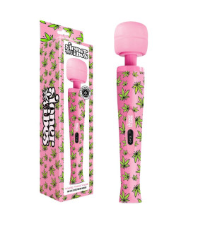 Вибратор микрофон Stoner Vibes Wacky Weed Wand Massager Pink Kush розовый с принтом, 20.3 х 5.8 см - No Taboo