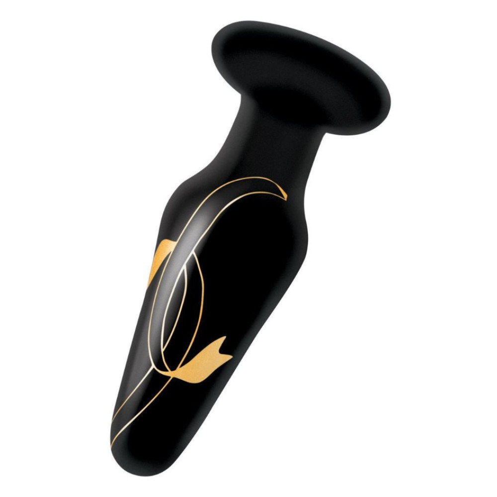 Анальная пробка стеклянная, 10.1 х 3.5 см, Secret Kisses Handblown Glass Plug с узором, черная фото №2 — секс игрушки: Украина, NO TABOO
