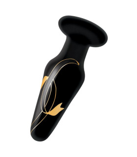 Анальная пробка стеклянная, 10.1 х 3.5 см, Secret Kisses Handblown Glass Plug с узором, черная - No Taboo