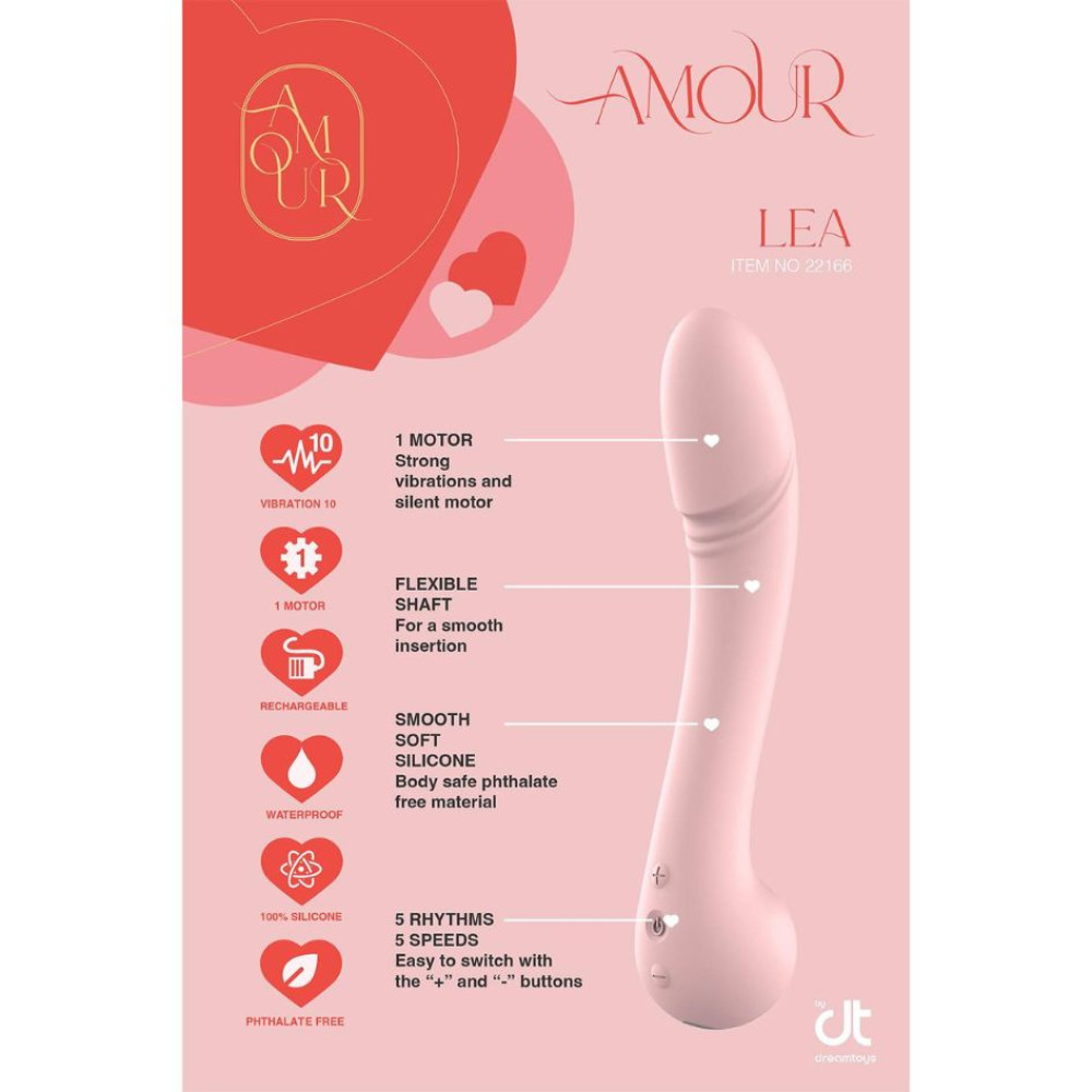 Вибратор классический для стимуляции точки G Dream Toys Amour Lea, розовый, 22.1 х 4 см фото №6 — секс игрушки: Украина, NO TABOO