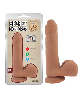 Фаллоимитатор с мошонкой на присоске Secret Explorer Latin необрезаный, бежевый, 20 см х 4.2 см - No Taboo