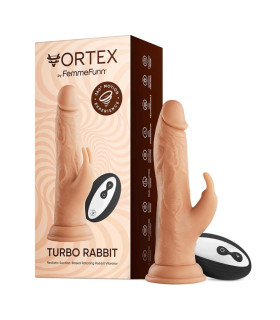 Вибратор-кролик на присоске FemmeFunn Vortex Wireless Turbo Rabbit с пультом управления, беж, 21 см х 4 см - No Taboo