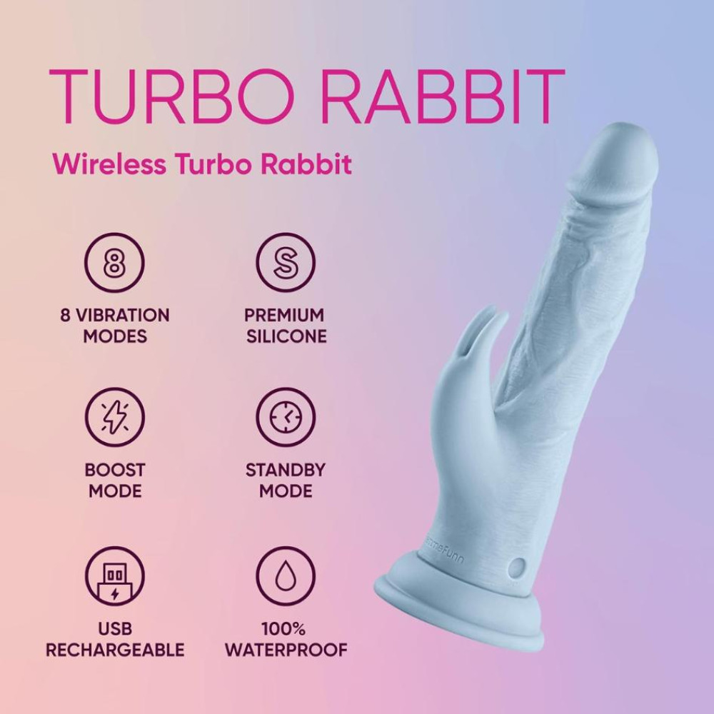 Вибратор-кролик на присоске FemmeFunn Vortex Wireless Turbo Rabbit с пультом управления, голубой, 21 см х 4 см фото №3 — секс игрушки: Украина, NO TABOO