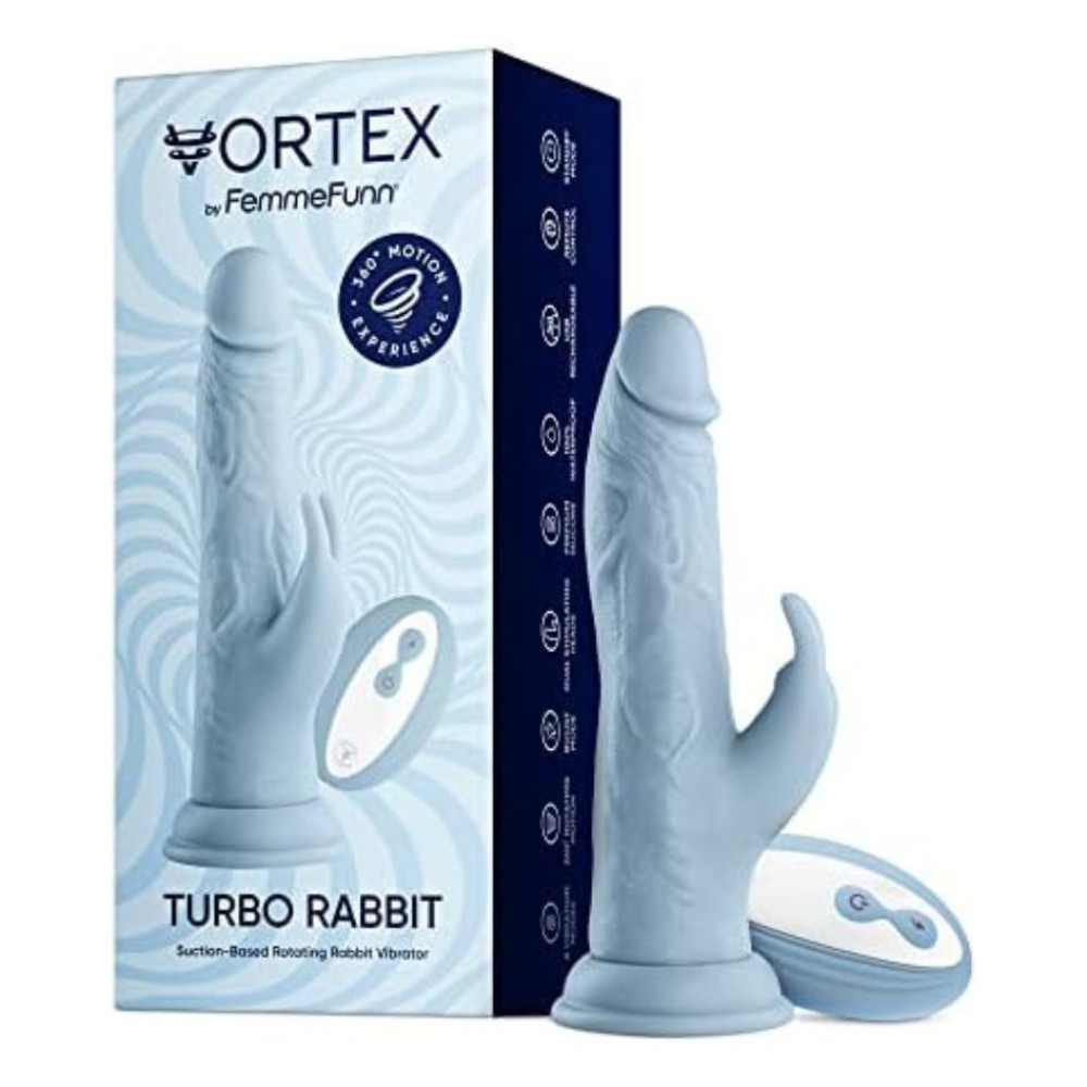 Вибратор-кролик на присоске FemmeFunn Vortex Wireless Turbo Rabbit с пультом управления, голубой, 21 см х 4 см фото №0 — секс игрушки: Украина, NO TABOO