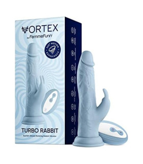 Вибратор-кролик на присоске FemmeFunn Vortex Wireless Turbo Rabbit с пультом управления, голубой, 21 см х 4 см - No Taboo
