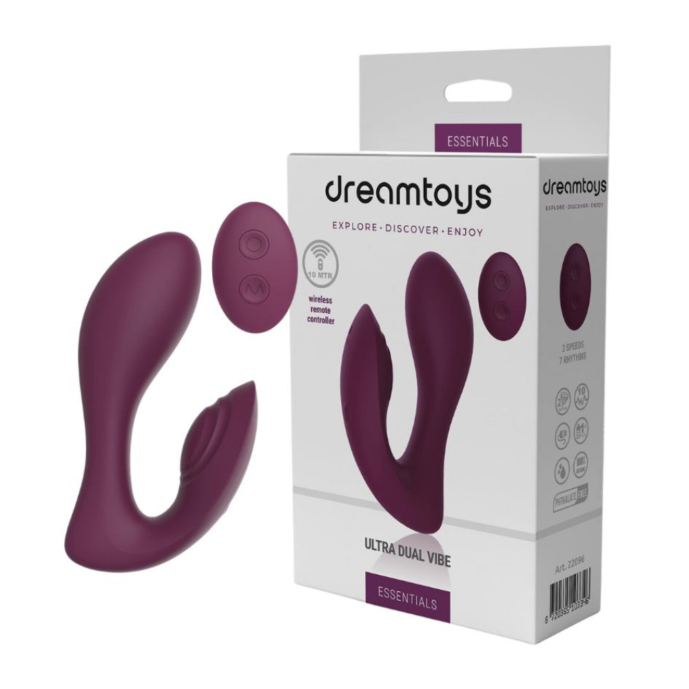 Вибратор двойной стимуляцией с пультом управления Dream Toys Essentials Ultra Dual Vibe фиолетовый, 13 х 3.7 см фото №0 — секс игрушки: Украина, NO TABOO