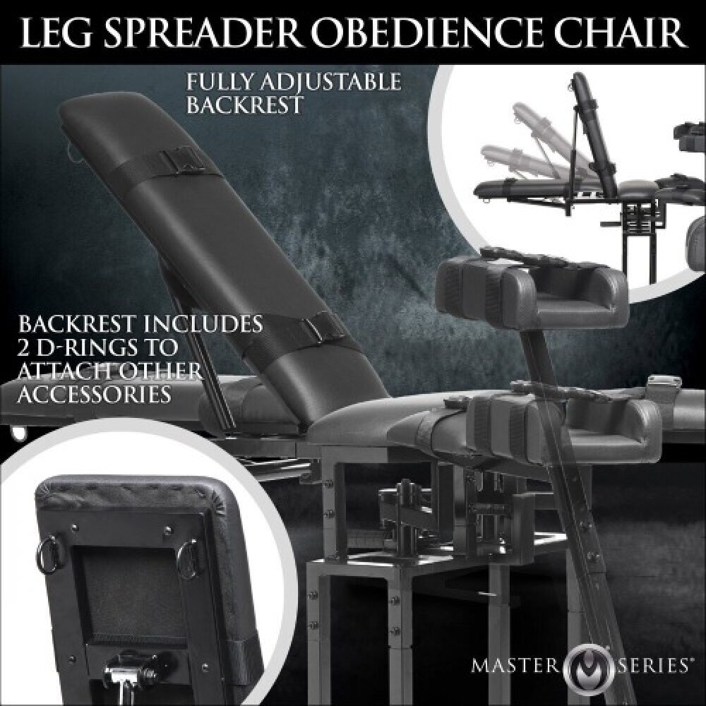 Бондажный стул Master Series Leg Spreader Obedience Chair с фиксаторами, черный, фото №8 — секс шоп Украина, NO TABOO