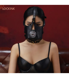 Намордник-маска на голову від LOCKINK Blowjob Head Harness Muzzle for Puppy Play для мінету, чорна - No Taboo