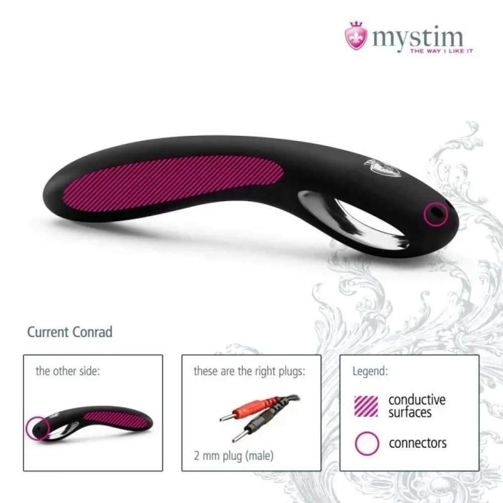 Фаллоимитатор для электростимуляции Mystim Current Conrad черный, 24 см х 3 см, фото №5 — секс шоп Украина, NO TABOO