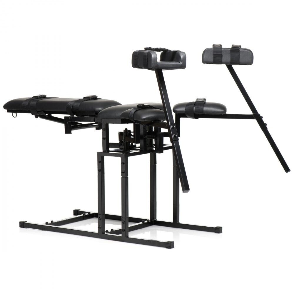 Бондажный стул Master Series Leg Spreader Obedience Chair с фиксаторами, черный, фото №3 — секс шоп Украина, NO TABOO