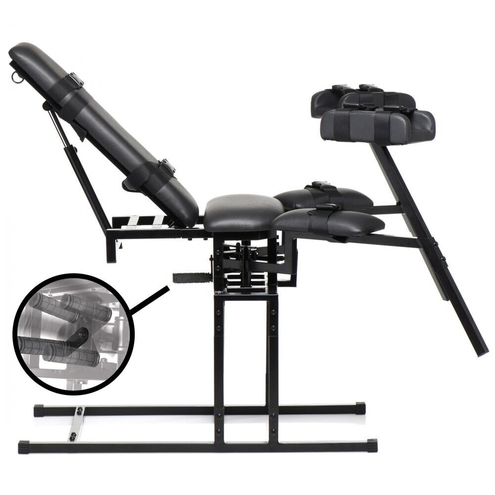 Бондажный стул Master Series Leg Spreader Obedience Chair с фиксаторами, черный, фото №6 — секс шоп Украина, NO TABOO