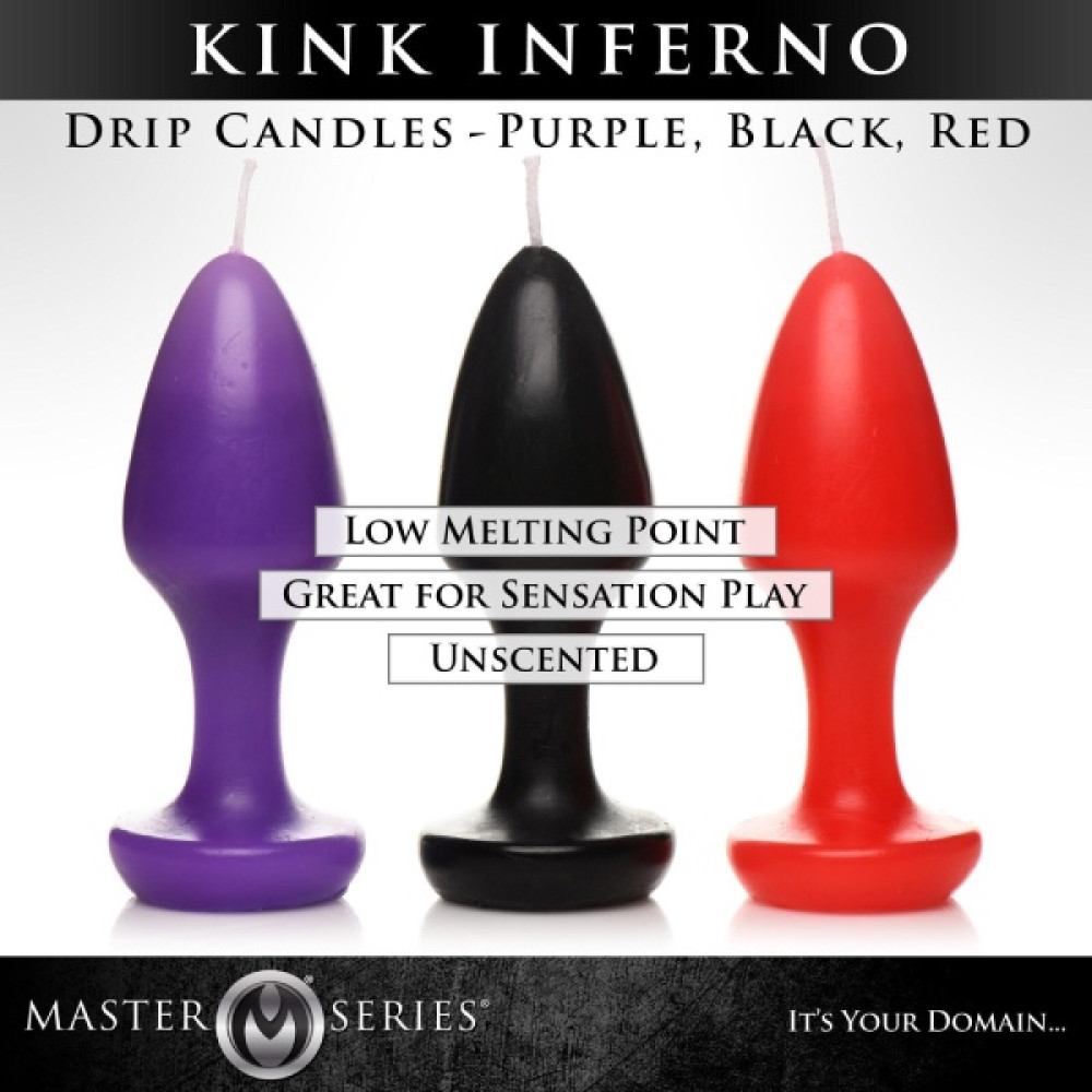 Набор низкотемпературных свеч Master Series Kink Inferno Butt Plug в форме анальных пробок, 3 шт, фото №4 — секс шоп Украина, NO TABOO