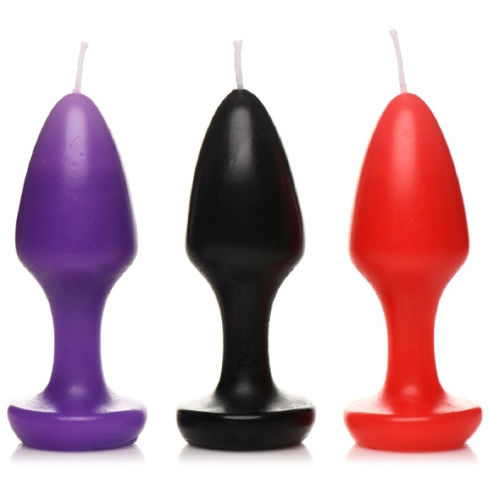 Набор низкотемпературных свеч Master Series Kink Inferno Butt Plug в форме анальных пробок, 3 шт, фото №2 — секс шоп Украина, NO TABOO
