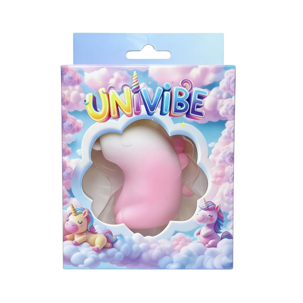 Стимулятор клитора UNIVIBE Единорог с длинным вращающимся язычком, градиент бело-розовый, 7,5 см фото №2 — секс игрушки: Украина, NO TABOO