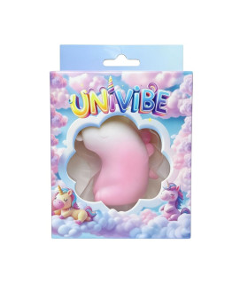 Стимулятор клитора UNIVIBE Единорог с длинным вращающимся язычком, градиент бело-розовый, 7,5 см - No Taboo