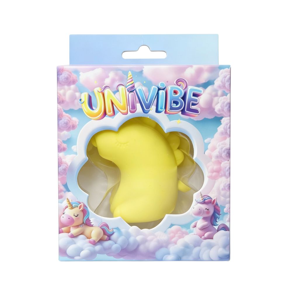 Стимулятор клитора с пульсацией UNIVIBE Единорог желтый, 7.5 см фото №2 — секс игрушки: Украина, NO TABOO