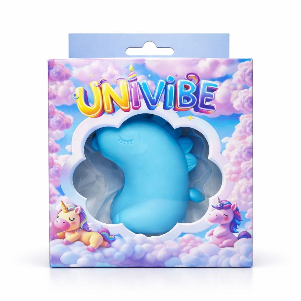 Стимулятор клитора UNIVIBE Единорог с длинным вращающимся язычком, голубой, 7,5 см фото №2 — секс игрушки: Украина, NO TABOO