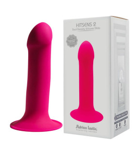 Фалоiмiтатор термореактивний Hitsens 2 Adrien Lastic подвійної щільності, на присосці, рожевий, 16.8 х 3.7 см - No Taboo