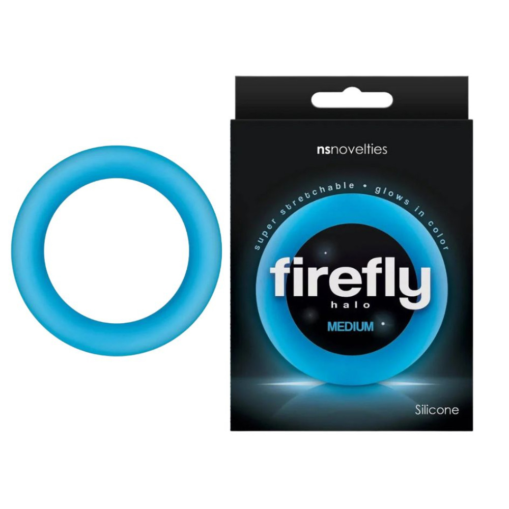 Эрекционное кольцо NS Novelties Firefly Halo Medium светящееся в темноте, голубое, 5.3 х 5.3 см фото №0 — секс игрушки: Украина, NO TABOO