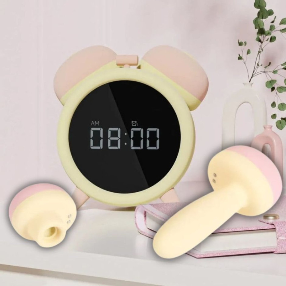 Вибратор-будильник BeYourLover Adult Clock с вакуумной стимуляцией, с приложением, желто-розовый, 8 х 6 см фото №0 — секс игрушки: Украина, NO TABOO