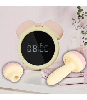 Вібратор-будильник BeYourLover Adult Clock з функцією смоктання і вібрації, з додатком, жовто-рожевий - No Taboo