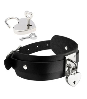 Нашийник Kinky Diva Heart Lock & Key із замочком і ключиком, чорний зі срібною фурнітурою - No Taboo