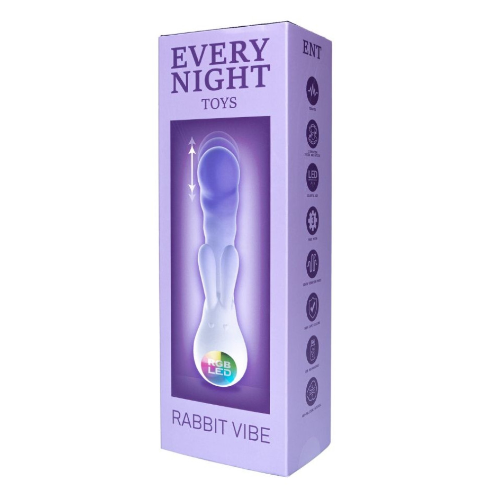 Вибратор-кролик со светодиодом Every Night Rabbit Vibe для точки G, фиолетовый, 19.3 х 4.8 см фото №2 — секс игрушки: Украина, NO TABOO