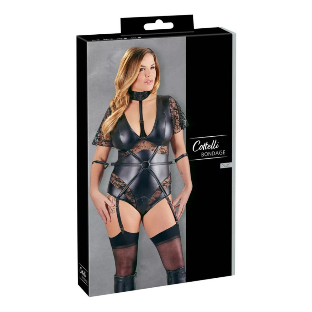 Боди в БДСМ стиле Cottelli Body Bondage с молнией на промежности и груди, черное, XL, фото №0 — секс шоп Украина, NO TABOO