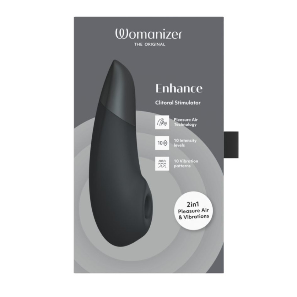 Клиторальный стимулятор 2 в 1 Womanizer Enhance Black вакуумная стимуляция и вибрация, черный фото №26 — секс игрушки: Украина, NO TABOO