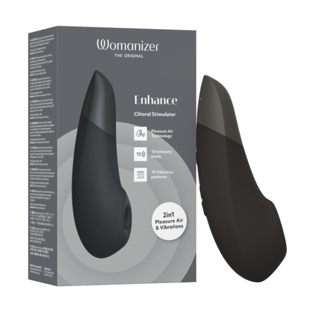 Клиторальный стимулятор 2 в 1 Womanizer Enhance Black вакуумная стимуляция и вибрация, черный фото №27 — секс игрушки: Украина, NO TABOO