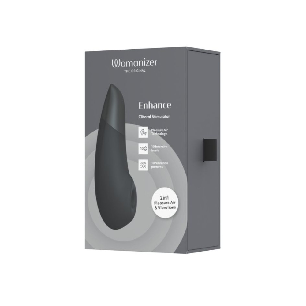Клиторальный стимулятор 2 в 1 Womanizer Enhance Black вакуумная стимуляция и вибрация, черный фото №29 — секс игрушки: Украина, NO TABOO