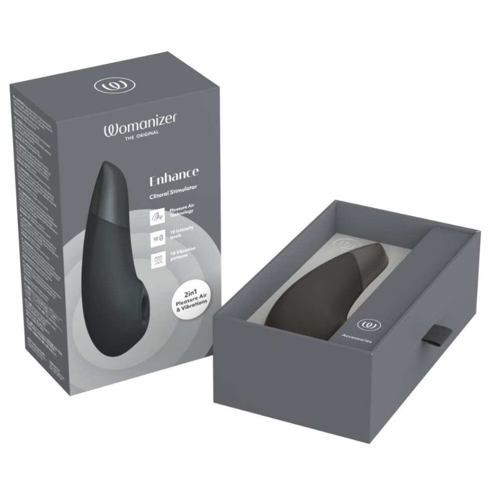 Клиторальный стимулятор 2 в 1 Womanizer Enhance Black вакуумная стимуляция и вибрация, черный фото №30 — секс игрушки: Украина, NO TABOO