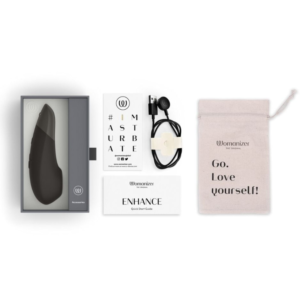 Клиторальный стимулятор 2 в 1 Womanizer Enhance Black вакуумная стимуляция и вибрация, черный фото №31 — секс игрушки: Украина, NO TABOO