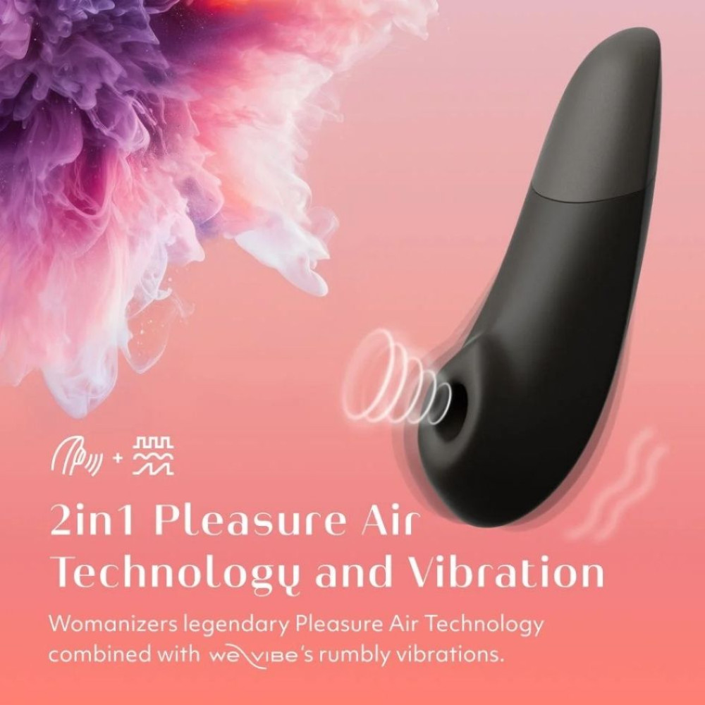 Клиторальный стимулятор 2 в 1 Womanizer Enhance Black вакуумная стимуляция и вибрация, черный фото №5 — секс игрушки: Украина, NO TABOO