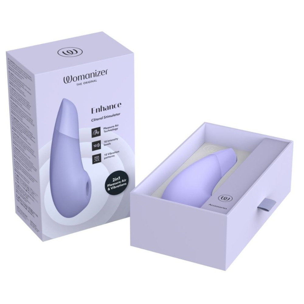 Клиторальный стимулятор 2 в 1 Womanizer Enhance Lilac вакуумная стимуляция и вибрация, лиловый фото №20 — секс игрушки: Украина, NO TABOO