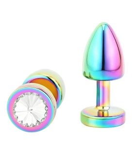 Анальная пробка NO TABOO MINI Rainbow, 37 г, металлическая разноцветная с прозрачным камнем, 6 х 2,5 см - No Taboo