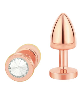 Анальная пробка NO TABOO MINI Rose, 38 г, металлическая, розовое золото с прозрачным камнем, 6 х 2,5 см - No Taboo