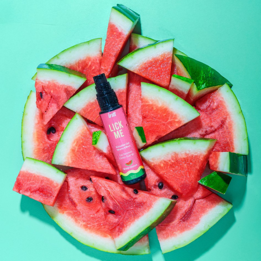 Съедобный лубрикант с эффектом тепла INTT Lick Me Watermelon со вкусом кавуна, 50 мл, фото №5 — секс шоп Украина, NO TABOO