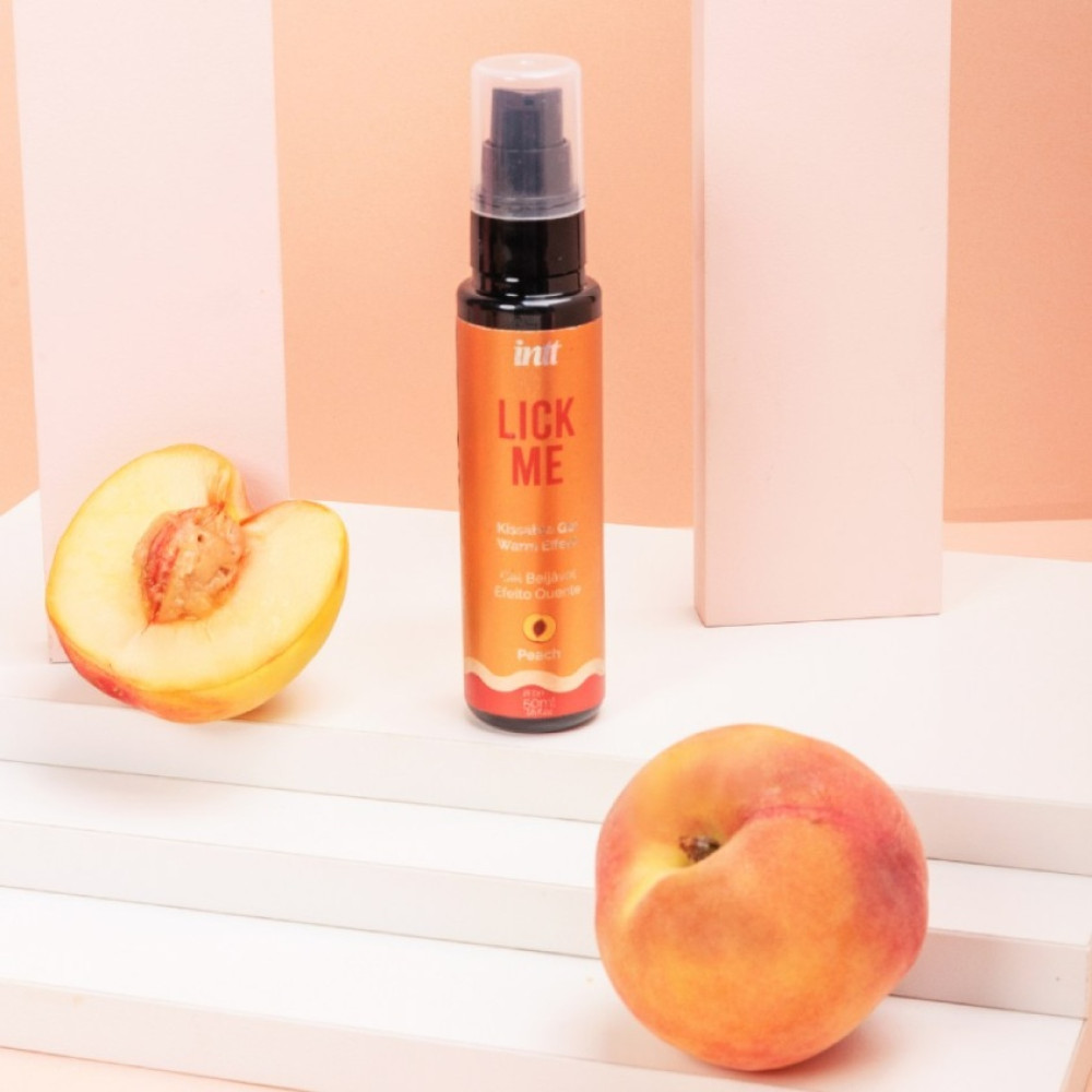 Съедобный лубрикант INTT Lick Me Peach со вкусом персика с эффектом тепла, 50 мл, фото №4 — секс шоп Украина, NO TABOO