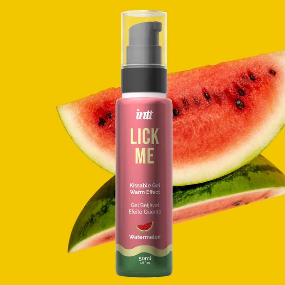 Съедобный лубрикант с эффектом тепла INTT Lick Me Watermelon со вкусом кавуна, 50 мл, фото №4 — секс шоп Украина, NO TABOO