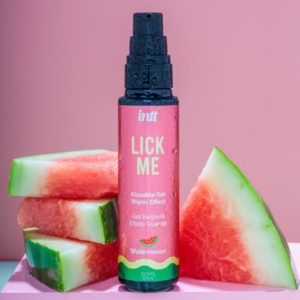 Съедобный лубрикант с эффектом тепла INTT Lick Me Watermelon со вкусом кавуна, 50 мл, фото №2 — секс шоп Украина, NO TABOO
