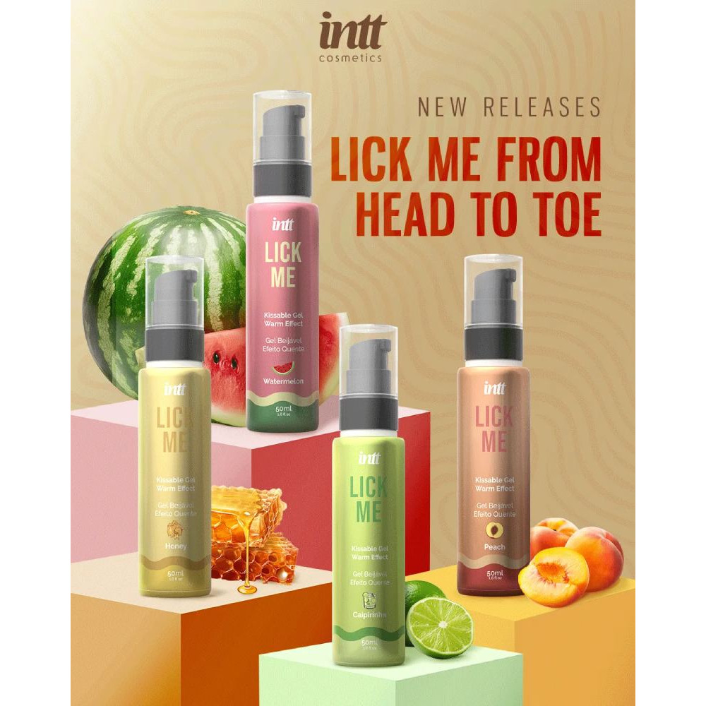 Съедобный лубрикант с эффектом тепла INTT Lick Me Watermelon со вкусом кавуна, 50 мл, фото №8 — секс шоп Украина, NO TABOO